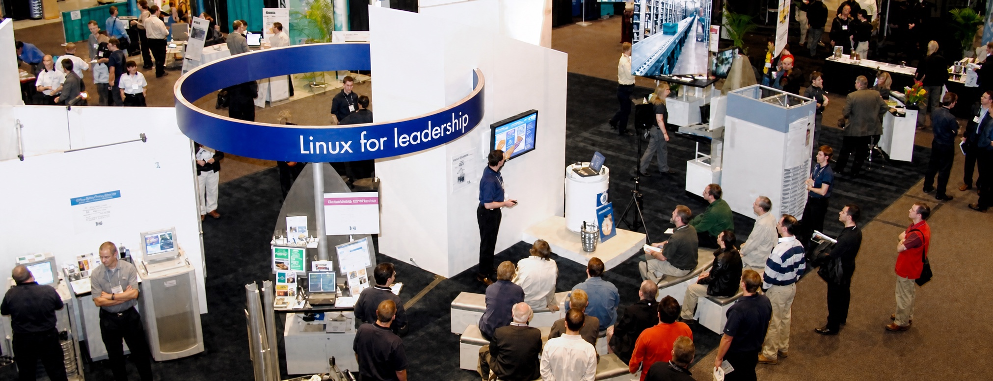 A busy exhibition floor during a trade show